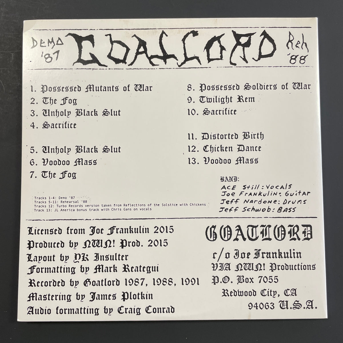 Goatlord – Demo ’87 / Reh ’88 double LP (used)