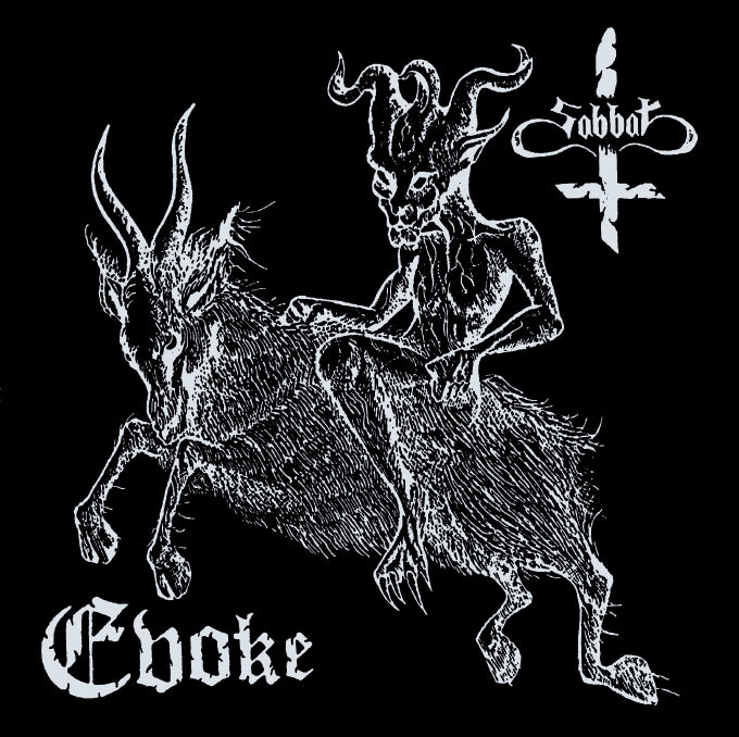 Album cover for Sabbat - "Evoke" featuring a demon riding a goat.